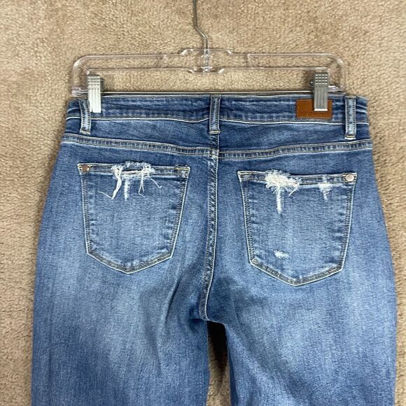 Judy Blue Boyfriend Jeans Womens 7/28 Blue Mid Rise‎ Denim Distressed Destroyed - Picture 9 of 12